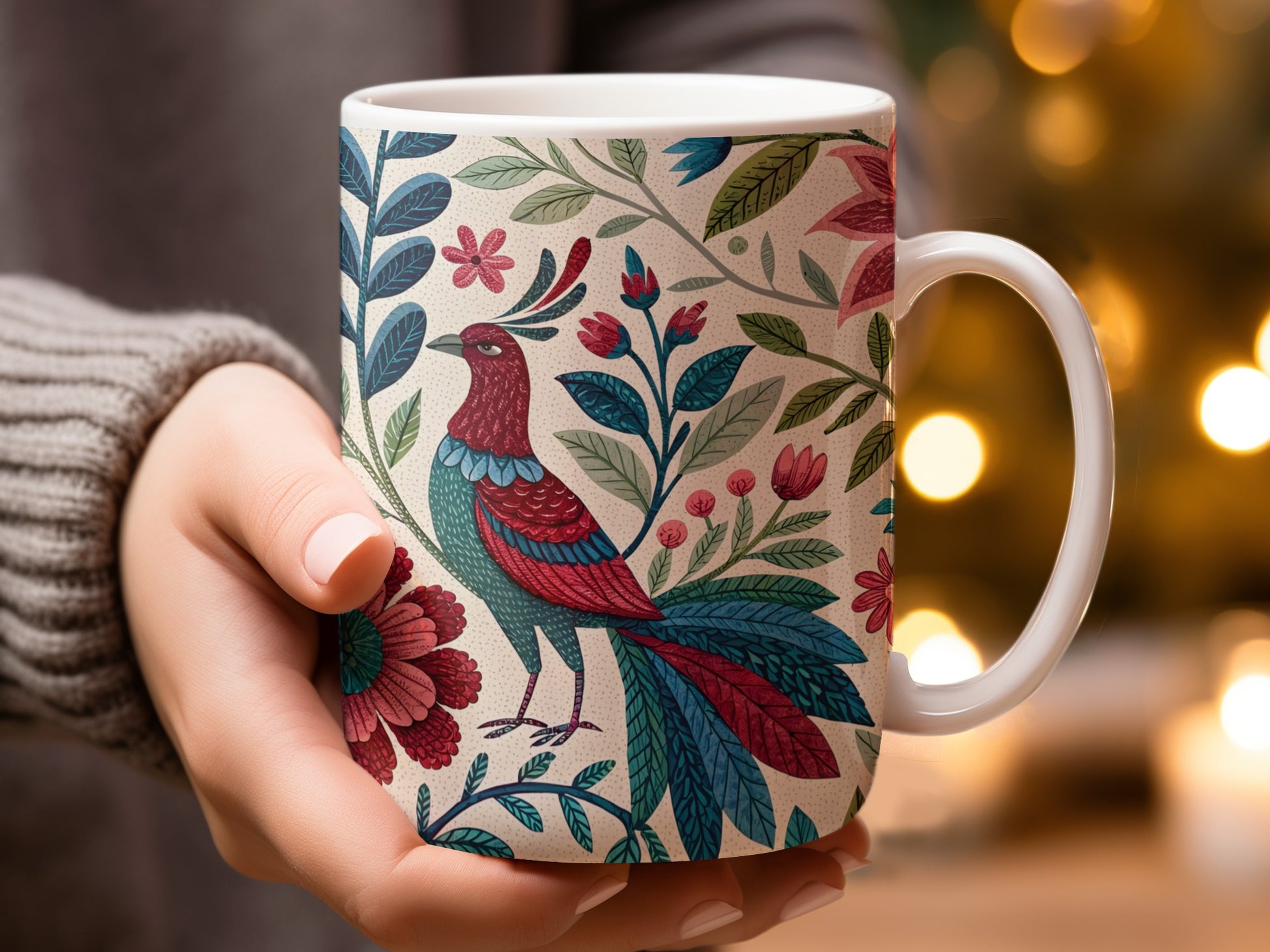 Colorful Bird and Floral Patterned Mug product