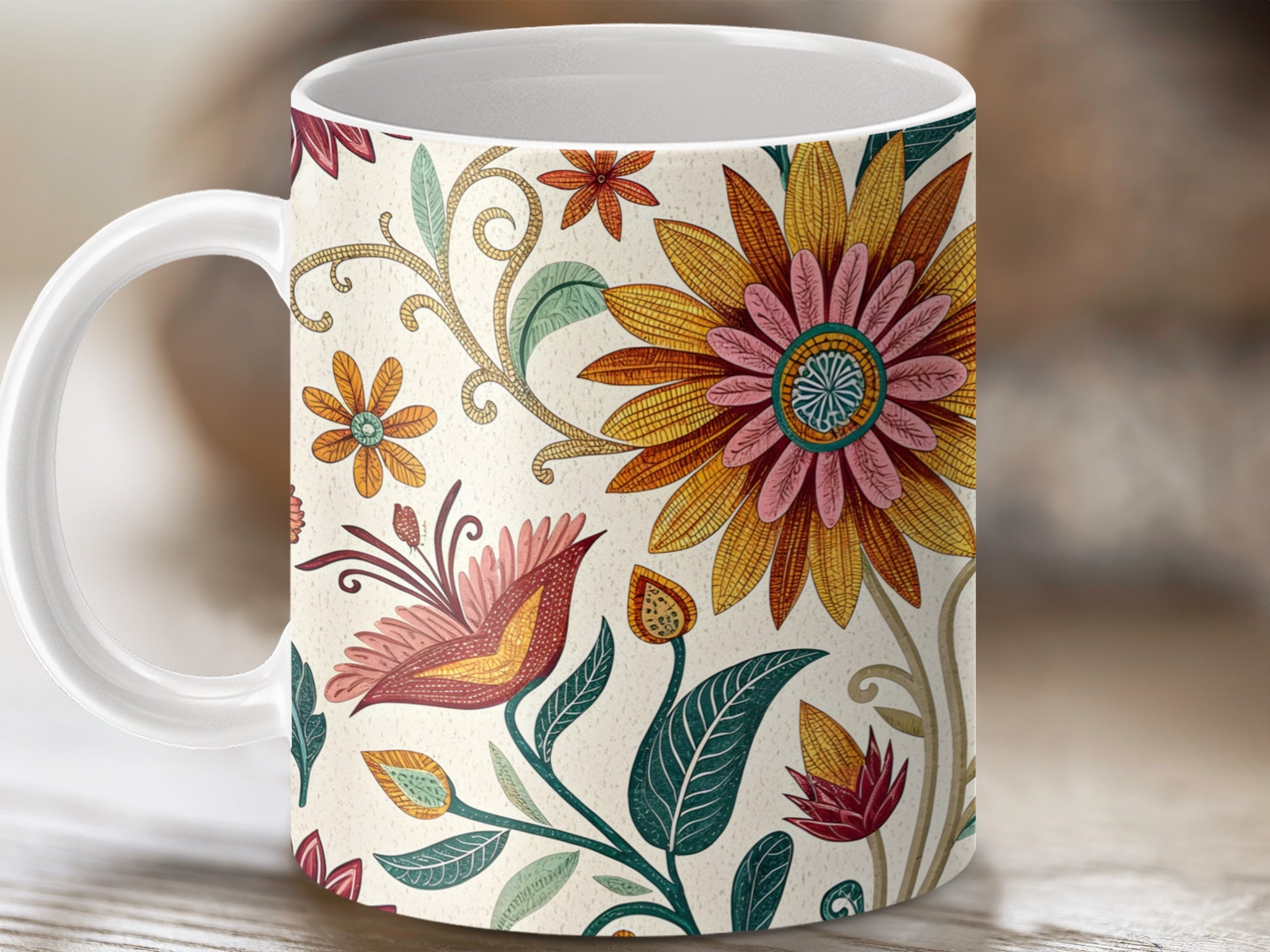 Vibrant floral detailed patterned coffee mug product type