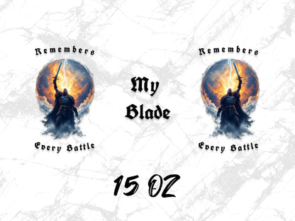 Fantasy Warrior Poster, Flame Sword Art, Medieval Knight Print, Battle Themed Wall Decor, 15 Oz Remember My Blade