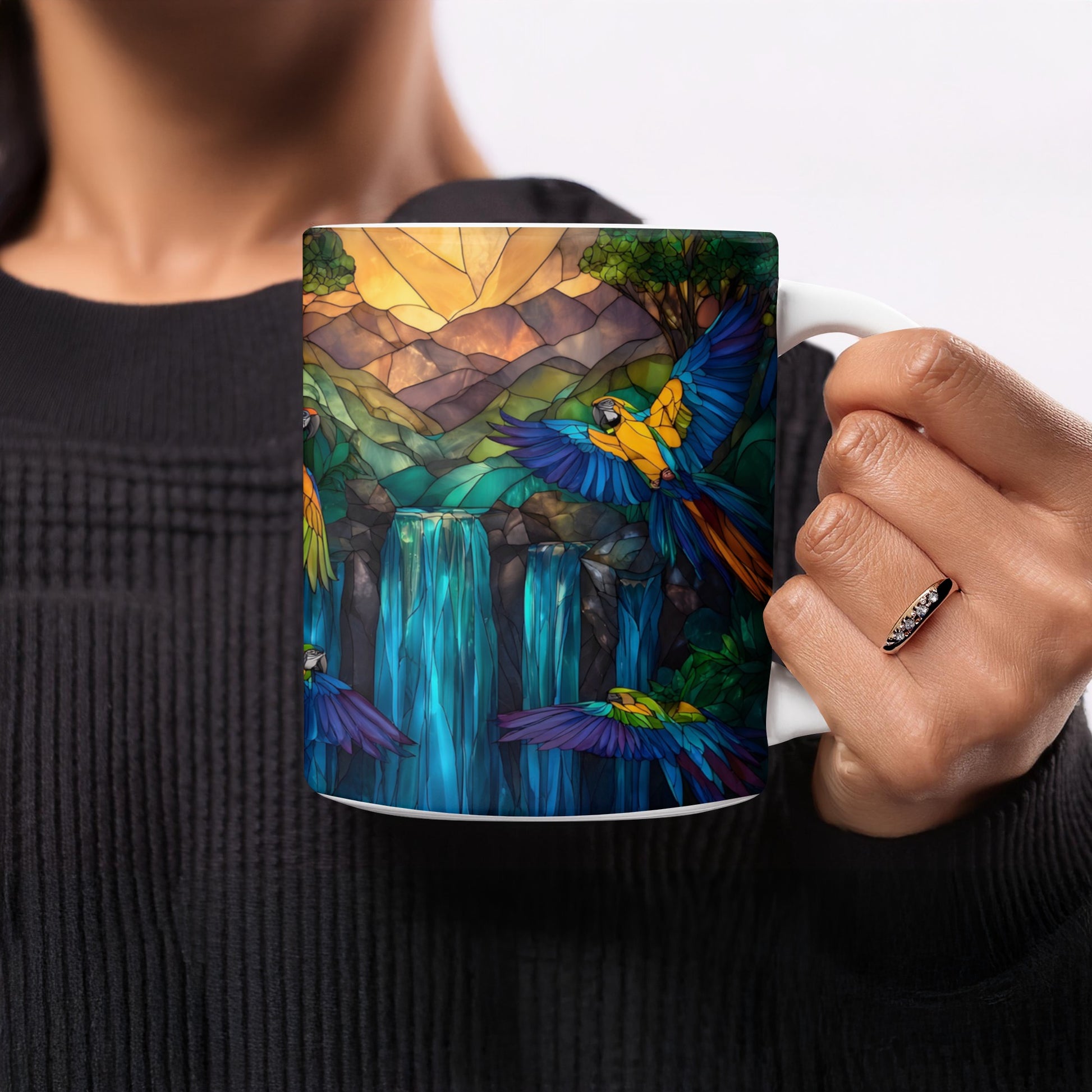 Colorful Parrot Artwork on Vibrant Ceramics Mug product