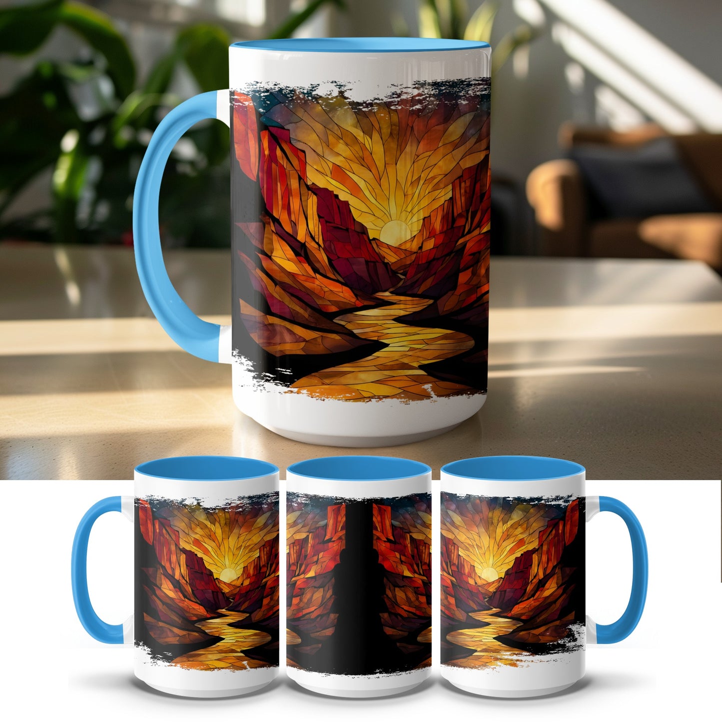 Vibrant Stained Glass Landscape Art Coffee Mug product