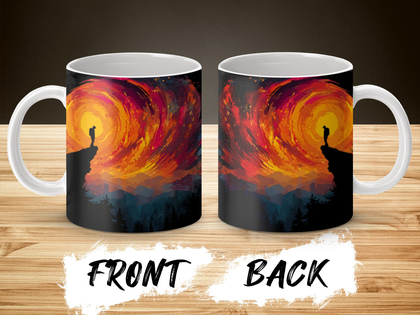 Colorful Sunset Landscape Mug, Artistic Coffee Cup with Silhouette Design, Unique Gift Idea