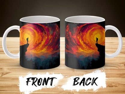 Colorful Sunset Landscape Mug, Artistic Coffee Cup with Silhouette Design, Unique Gift Idea