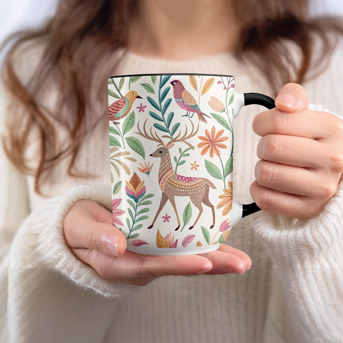 Floral Deer and Birds Ceramic Mug Coffee Cup product