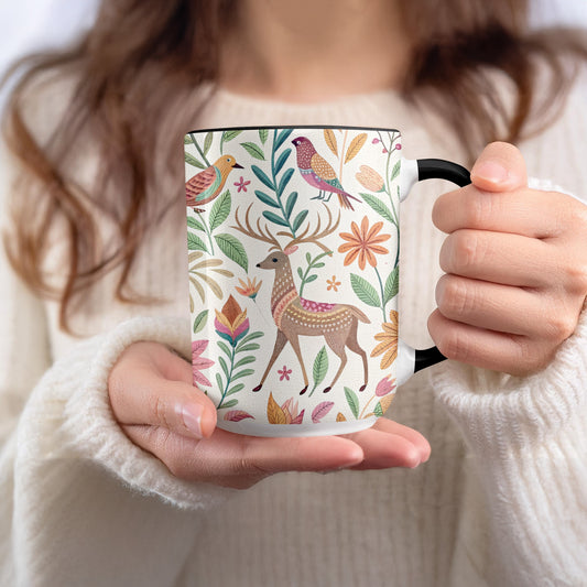 Floral Deer and Birds Ceramic Mug Coffee Cup product