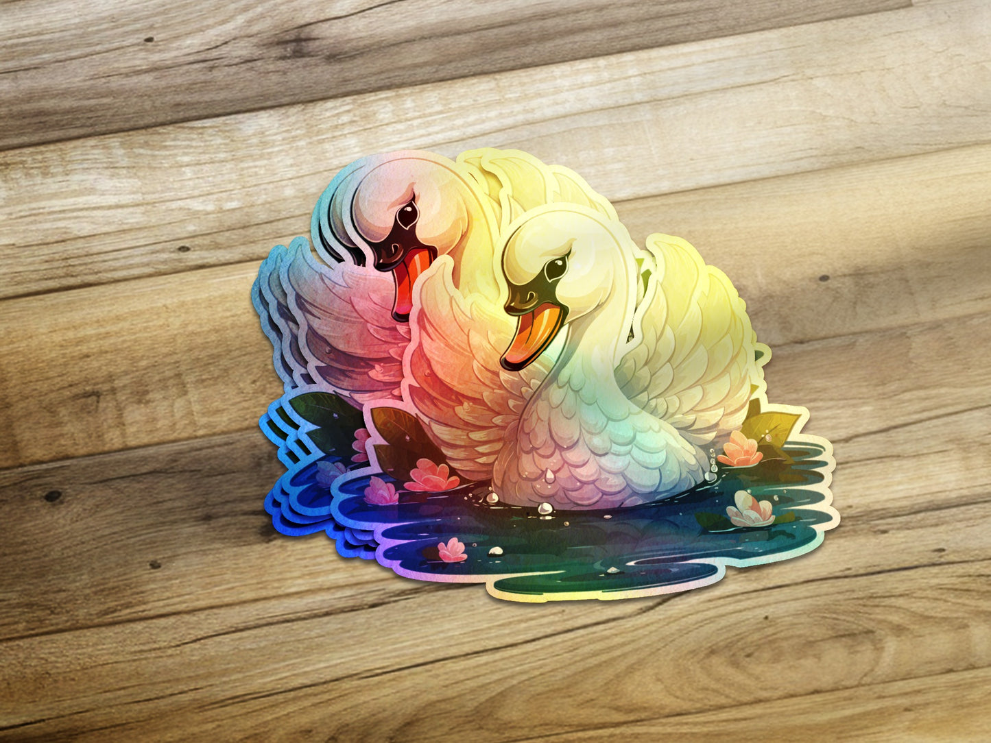 Beautiful Two Swans in Water Colorful Sticker product type