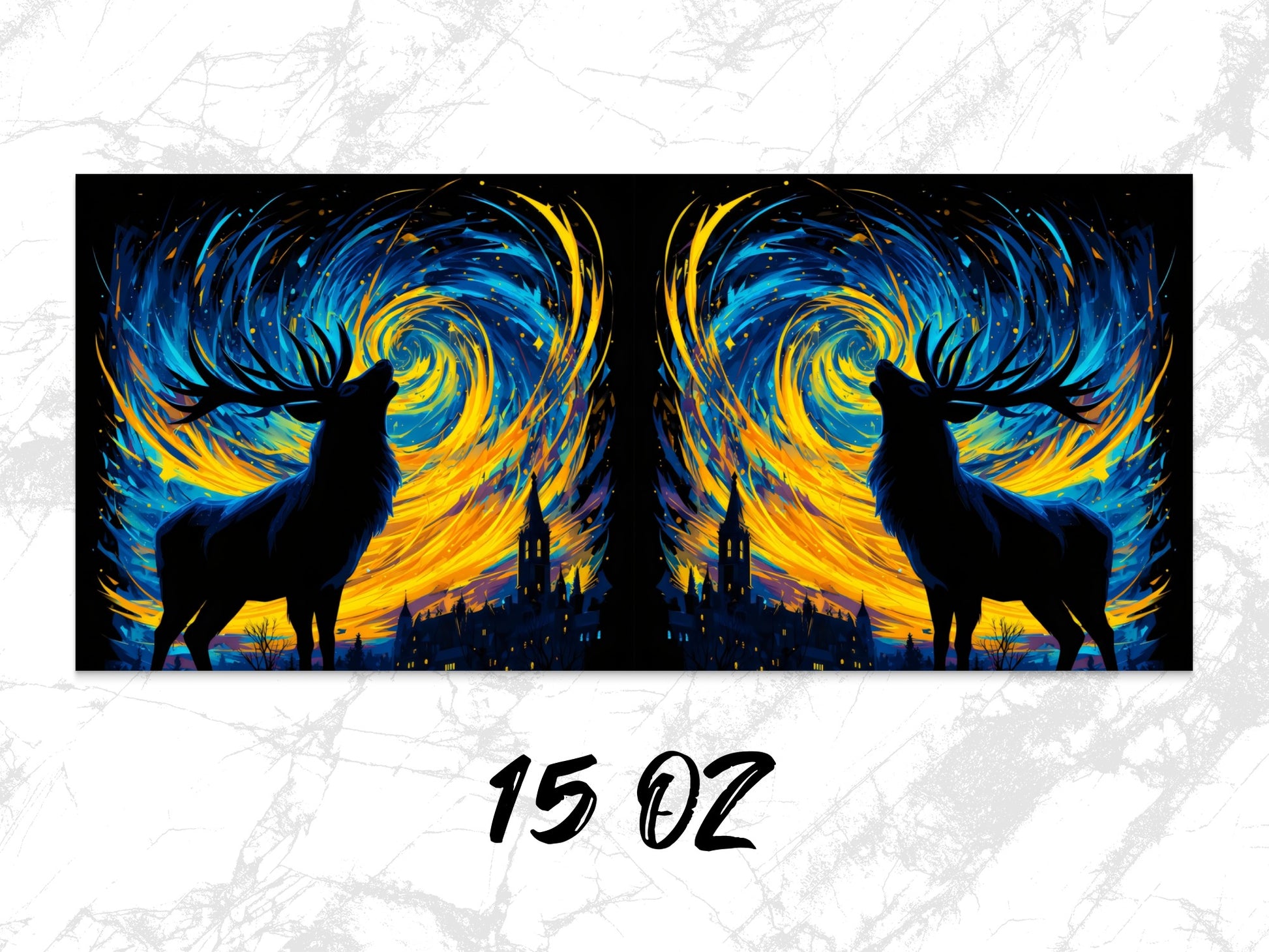 Starry Night Deer Silhouette Canvas Print, Abstract Skyline Wall Art, Vibrant Home Decor 15 Oz