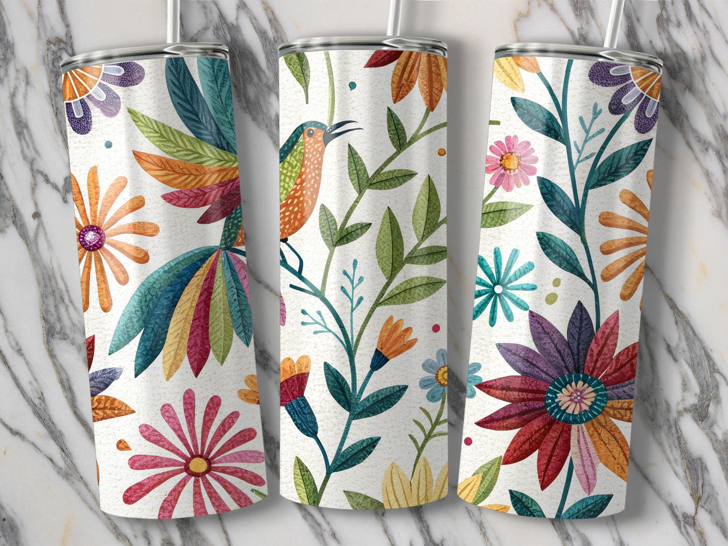 Floral Pattern Vibrant Colored Tumbler Drinkware Product