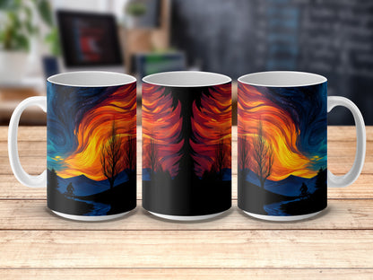 Colorful Abstract Art Coffee Mugs, Vibrant Tree Design, Unique Decorative Kitchenware, Set of 3 Mugs