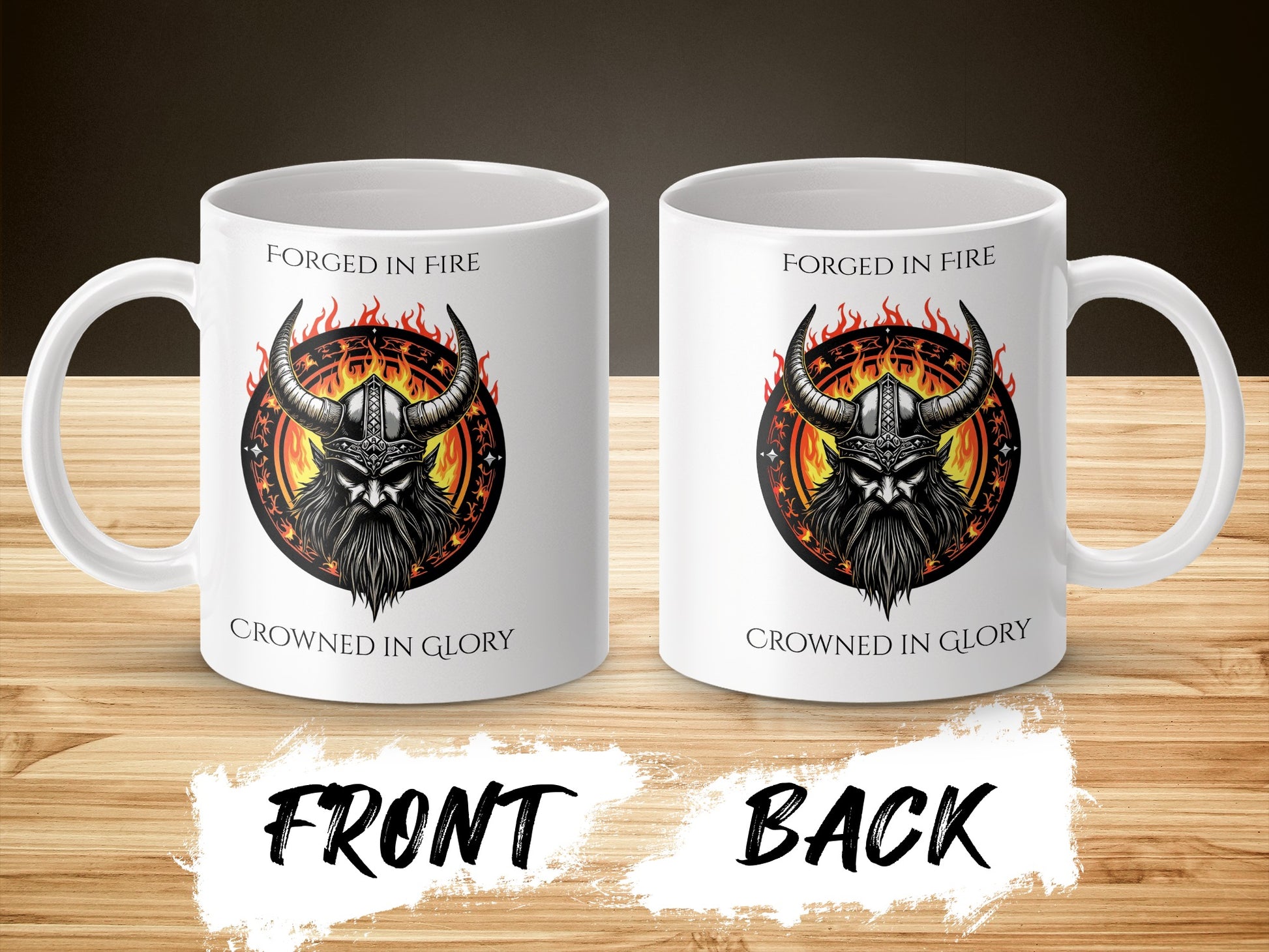 Forged in Fire Crowned in Glory Viking Mug, Norse Mythology Coffee Cup, Warrior Helmet Design, Unique Gift Idea