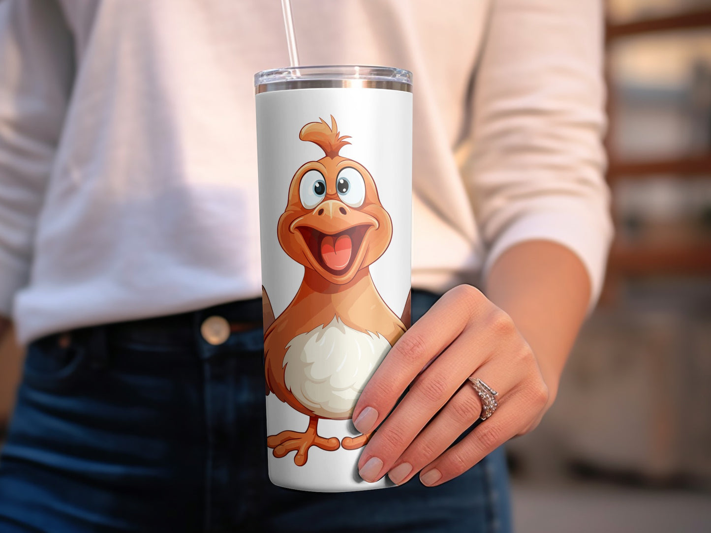 Cute Cartoon Chicken Tumbler, Insulated Stainless Steel Travel Mug, Animal Print, Reusable Drinkware, Gift for Animal Lovers