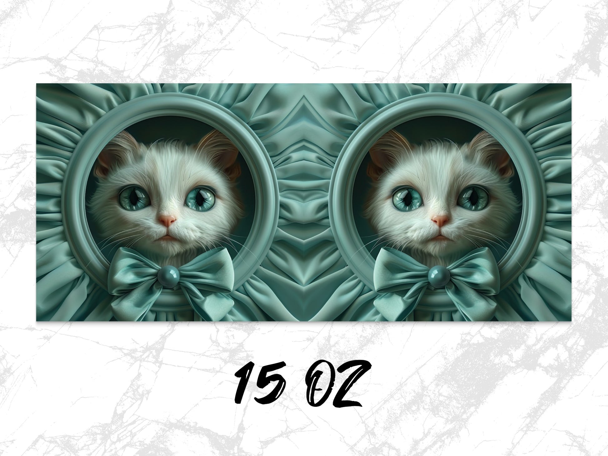 Twin Kittens in Circular Frames Art Print, Cute Cat Poster, Mint Green Bow Decor, Wall Art for Nursery, Cat Lovers Gift Idea, 15 OZ