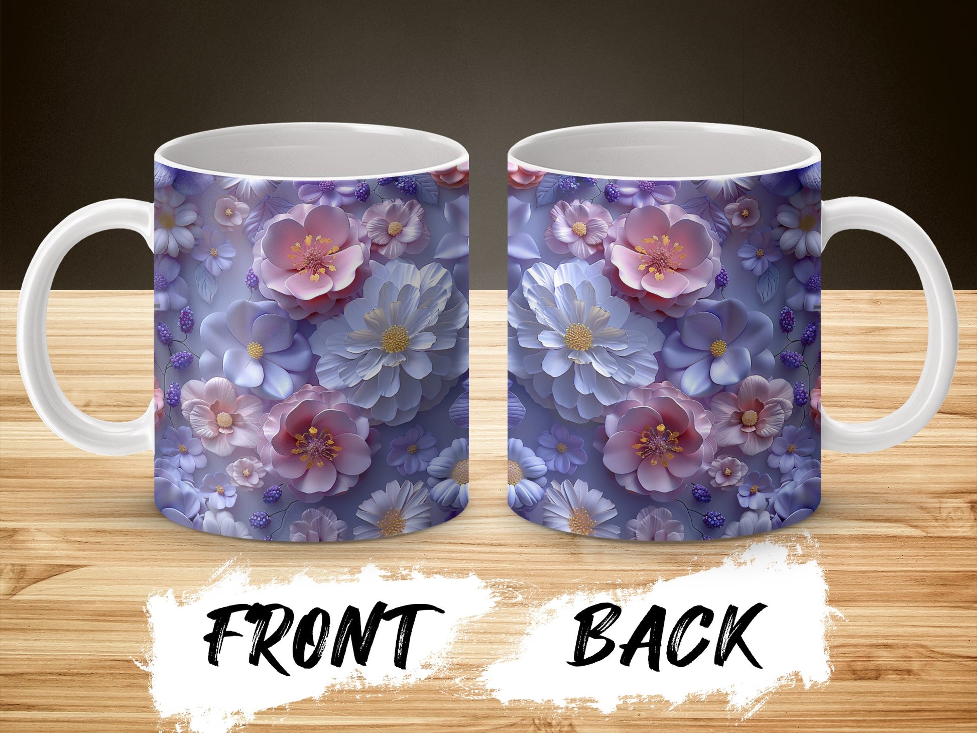 Floral Coffee Mug, Purple Flowers Design, Elegant Tea Cup, Front and Back Print, Gift Idea