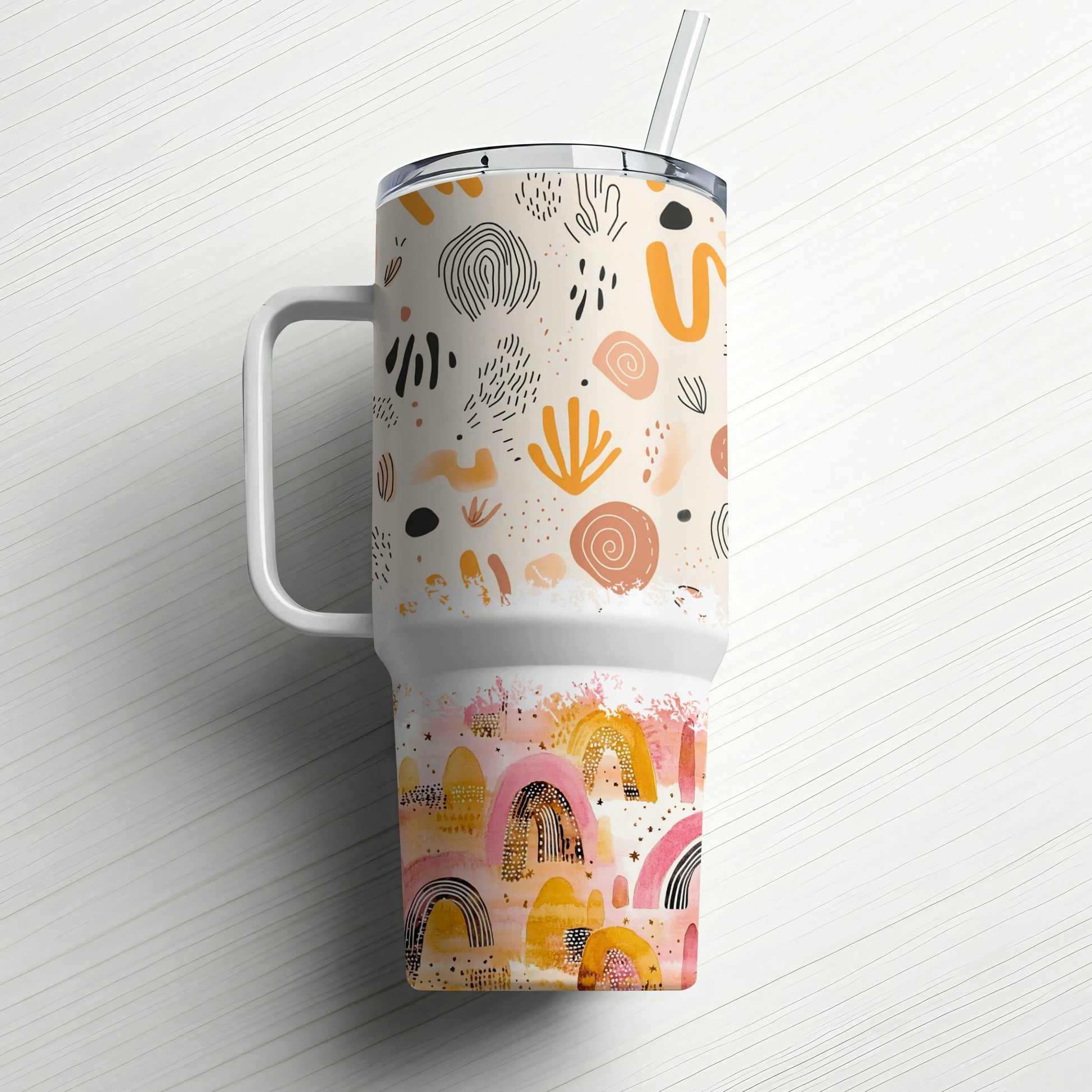 Colorful Abstract Art Tumbler, Insulated Travel Mug with Lid and Straw, Artistic Drinkware, Modern Design, Unique Gift Idea
