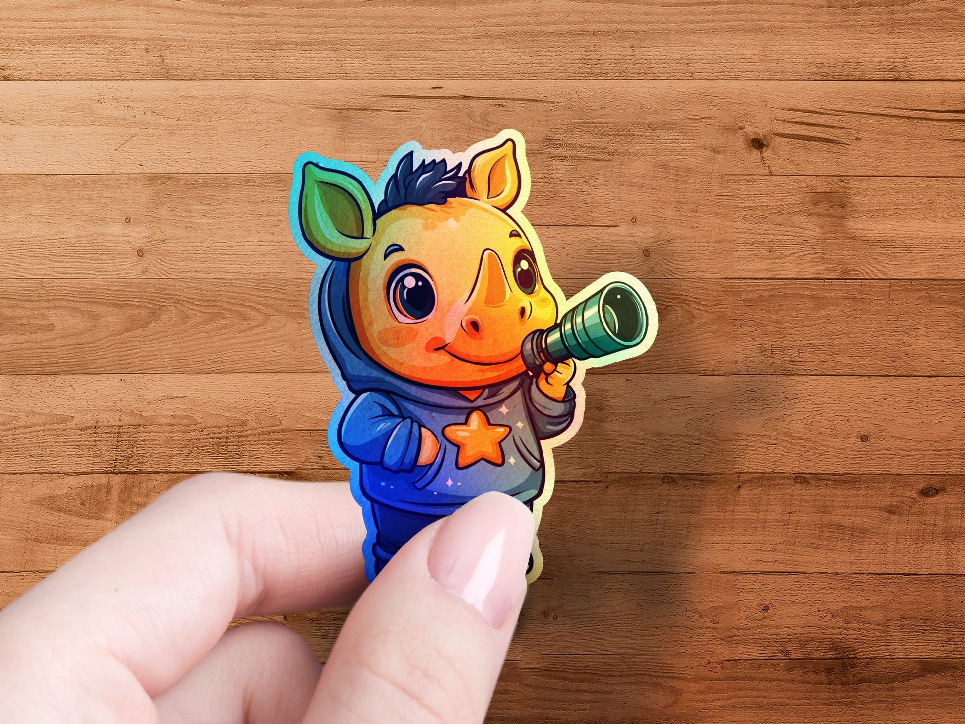 Cute Cartoon Rhino with a Star Hoodie Sticker product
