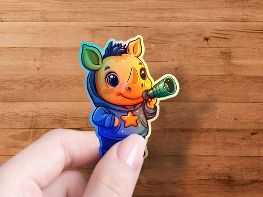 Cute Cartoon Rhino with a Star Hoodie Sticker product