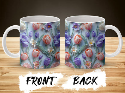 Floral Coffee Mug, Colorful Tulip Print, Elegant Spring Flowers, Ceramic Cup, Gift for Gardener, Tea Mug, Office Decor, Vibrant Design