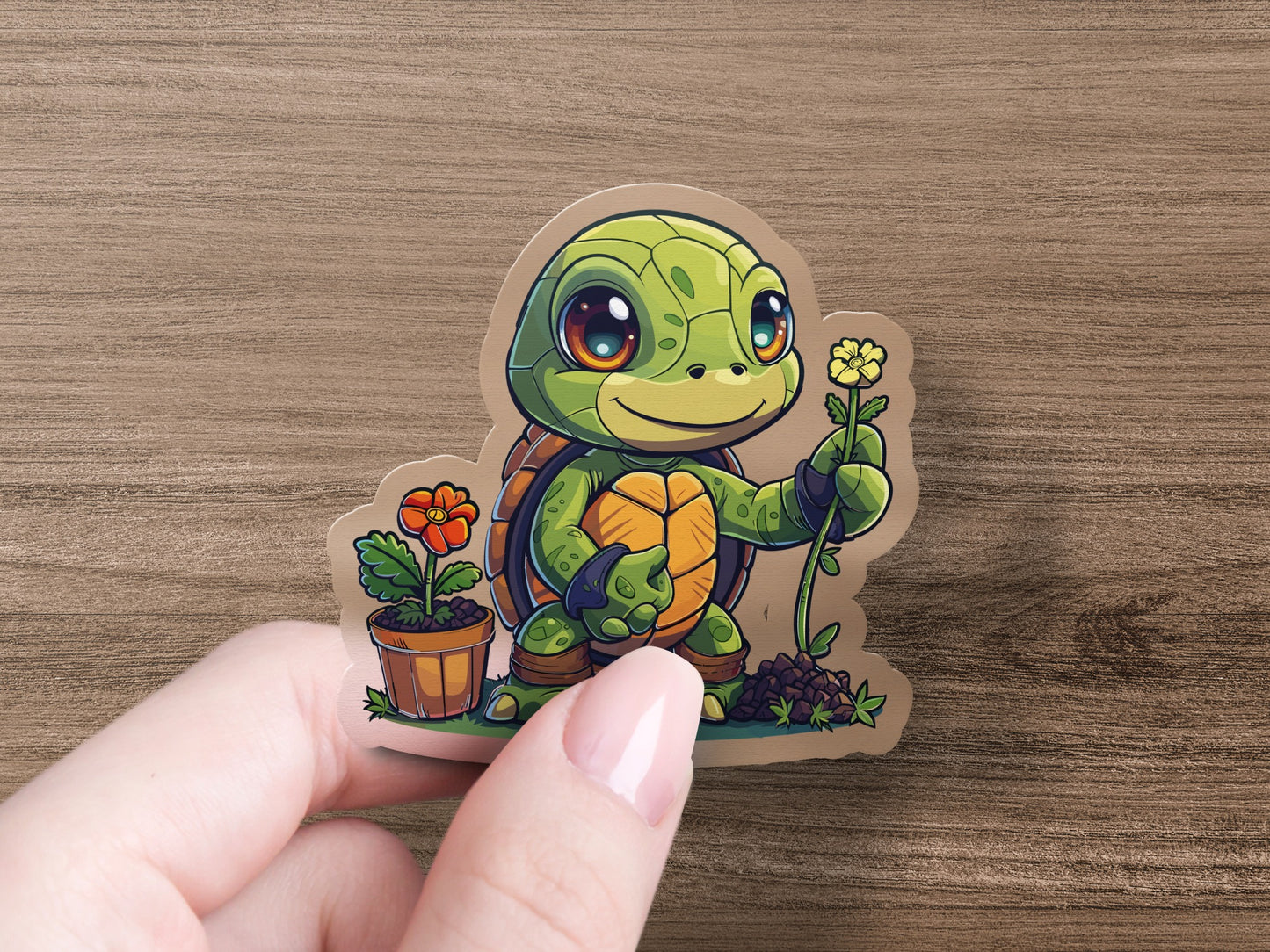 Cute Turtle Holding Flower Gardening Sticker product