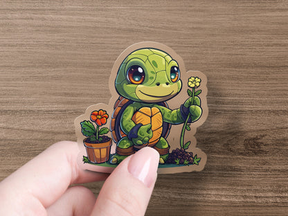 Cute Turtle Holding Flower Gardening Sticker product