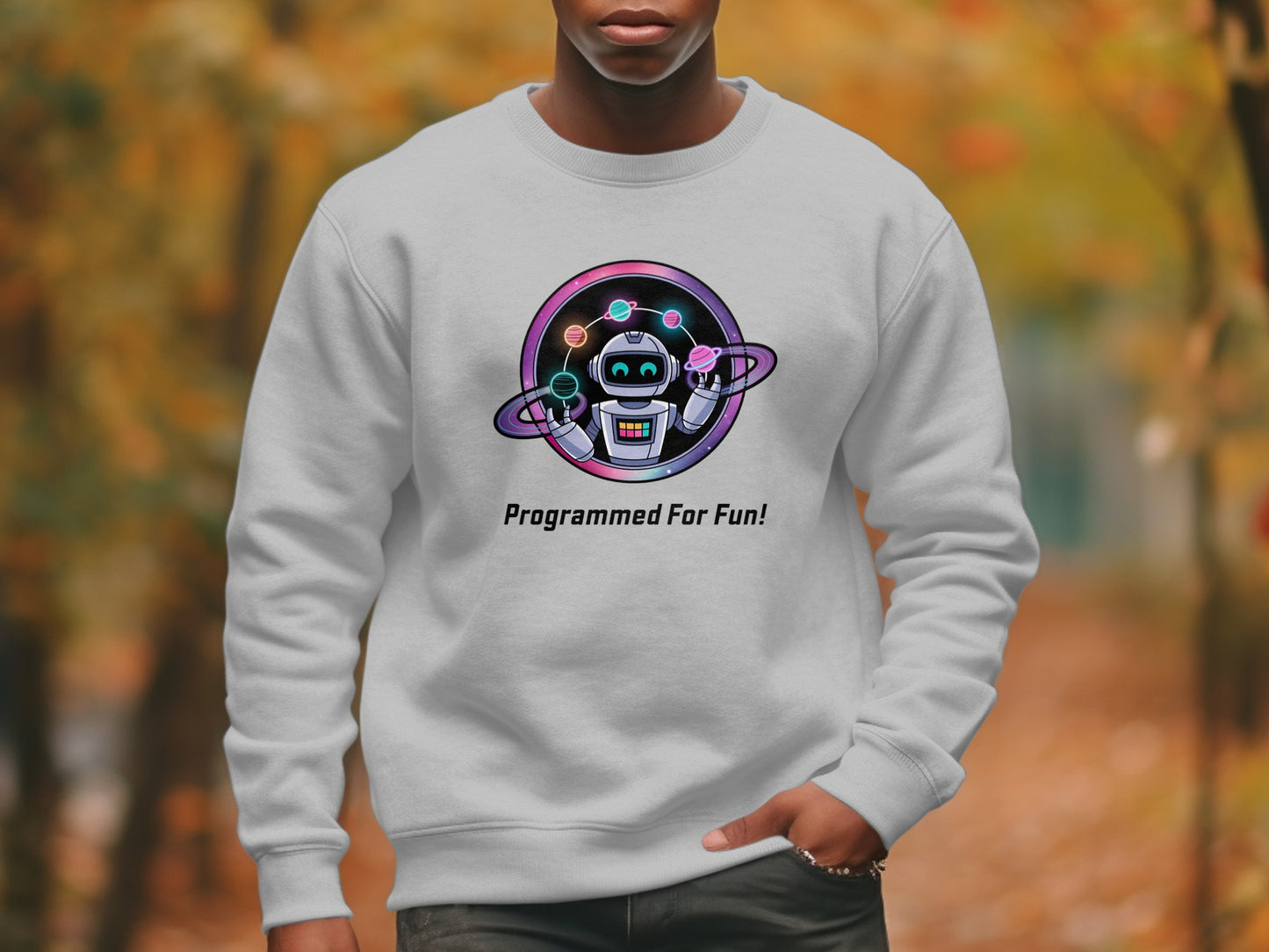 Programmed For Fun Cute Robot Printed Sweatshirt product type