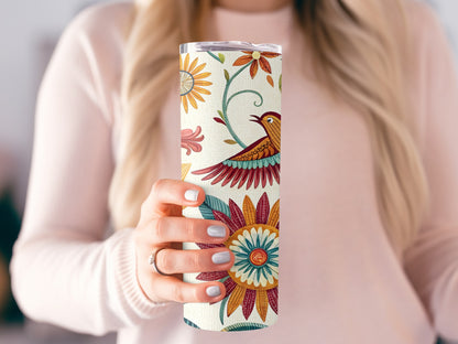 Stylish Colorful Floral Bird Design Tumbler product