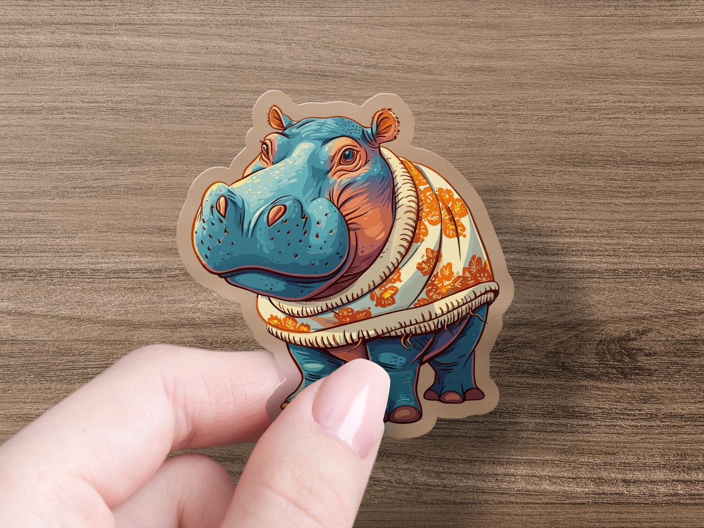 Cute Hippo in Sweater Sticker Adorable Fun Product