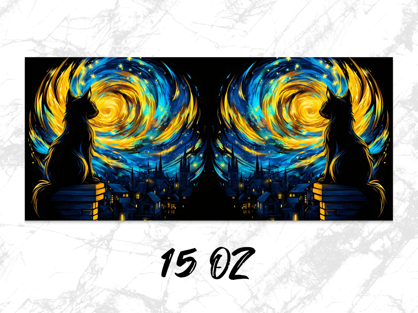 Cat Silhouette Starry Night Dual Canvas Art Print, Van Gogh Inspired Pet Decor, 15 oz Vibrant Wall Art