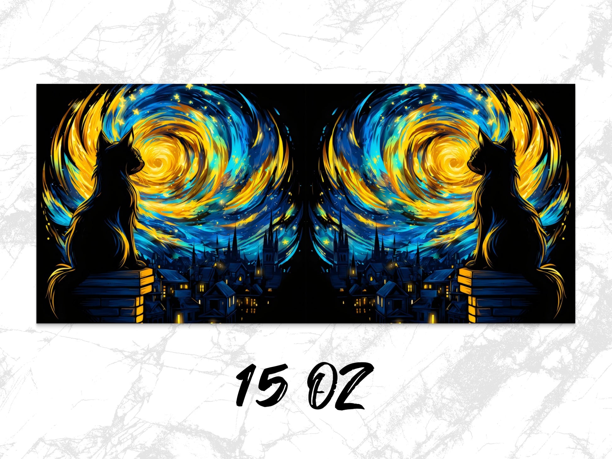 Cat Silhouette Starry Night Dual Canvas Art Print, Van Gogh Inspired Pet Decor, 15 oz Vibrant Wall Art