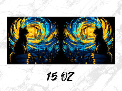 Cat Silhouette Starry Night Dual Canvas Art Print, Van Gogh Inspired Pet Decor, 15 oz Vibrant Wall Art