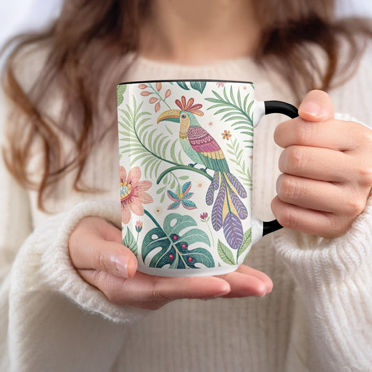 Colorful Tropical Bird and Floral Design Mug product