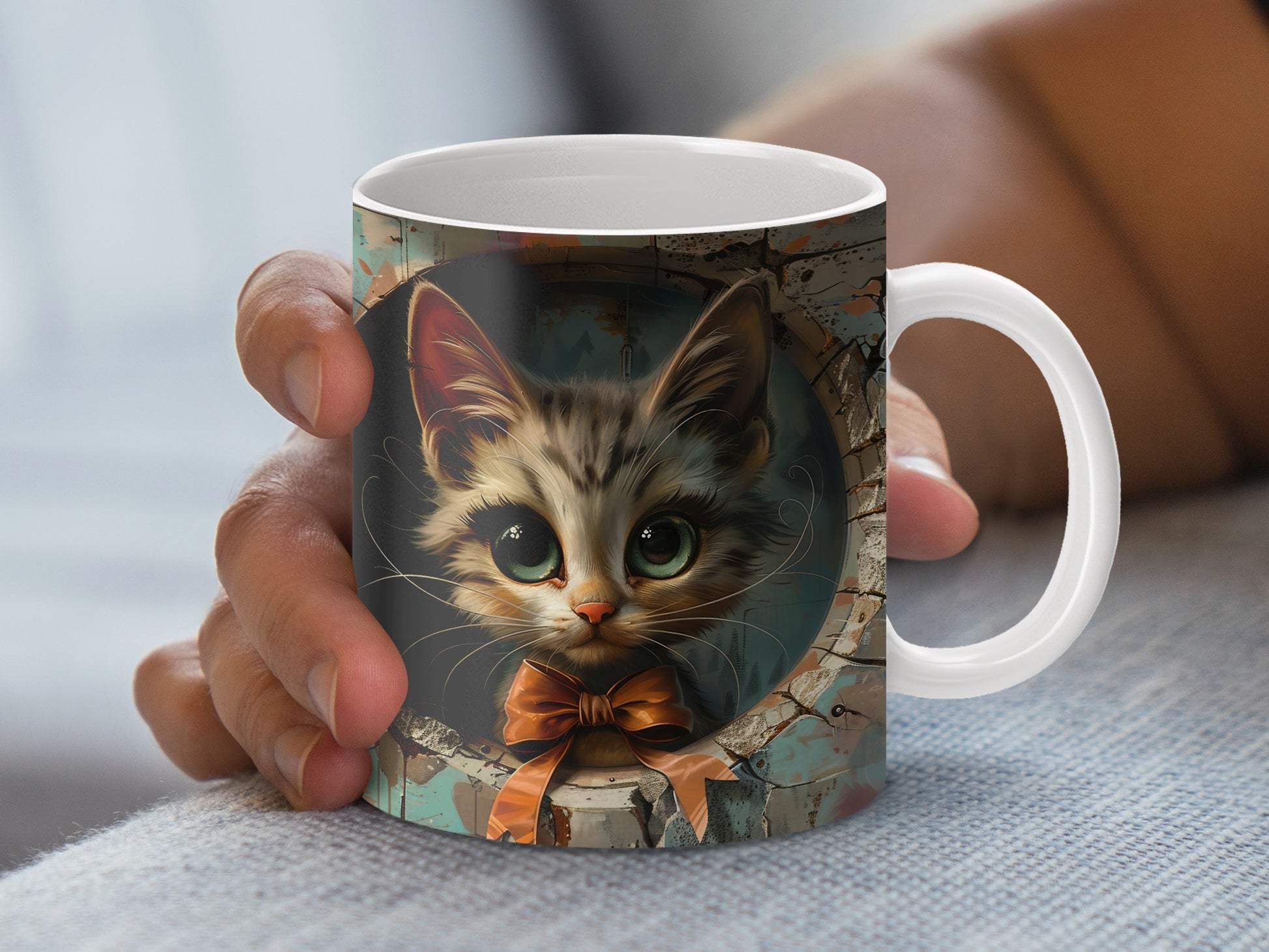 Cute Kitten Coffee Mug, Vintage Style Cat Illustration, Unique Gift for Cat Lovers, Ceramic Tea Cup