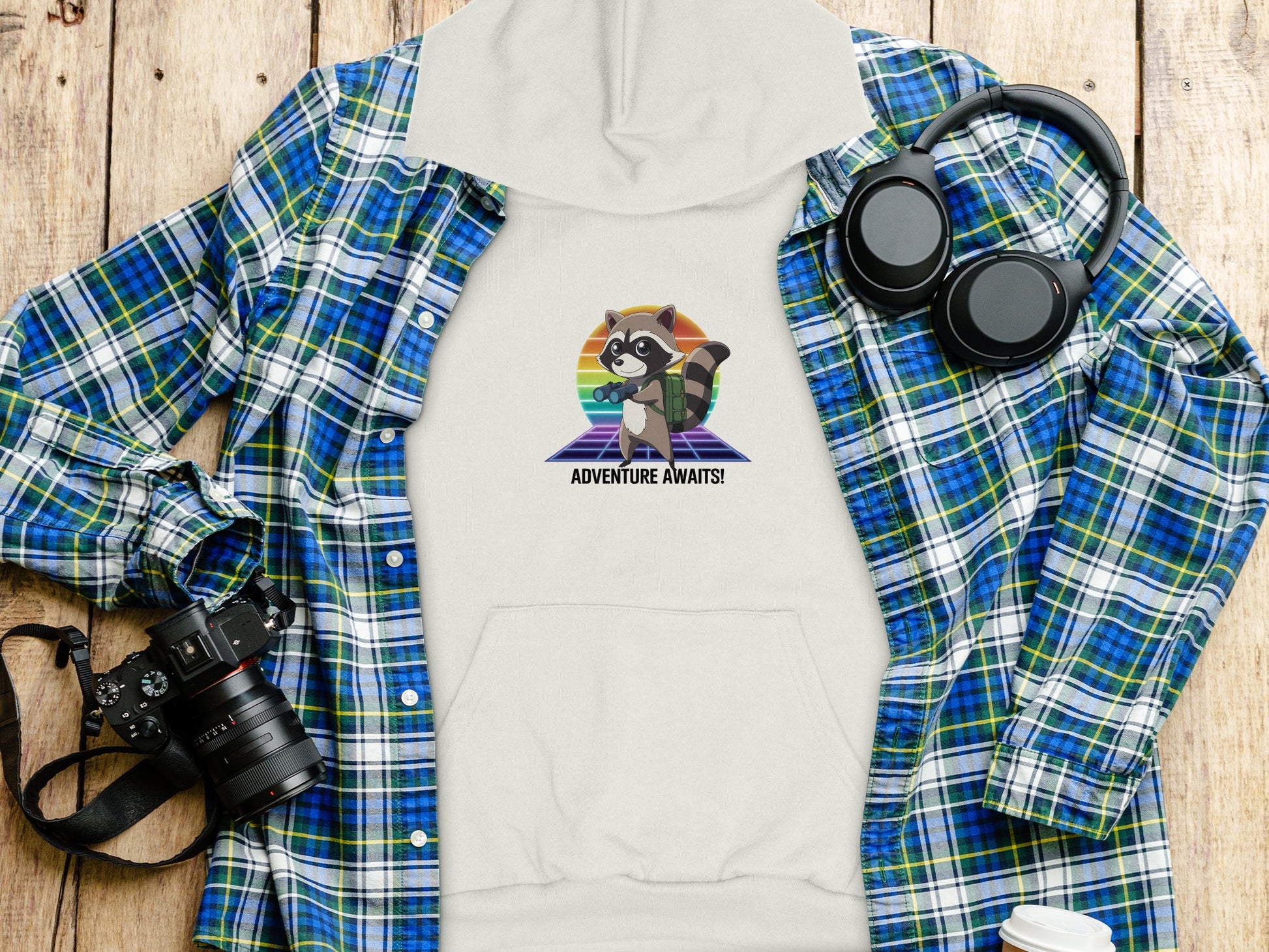 Adventure Awaits Raccoon Hoodie Casual Wear product type