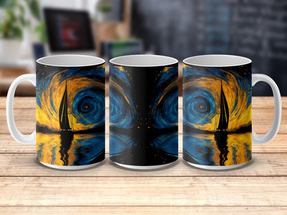 Set of Three Van Gogh Inspired Starry Night Artistic Coffee Mugs, Unique Art Gift