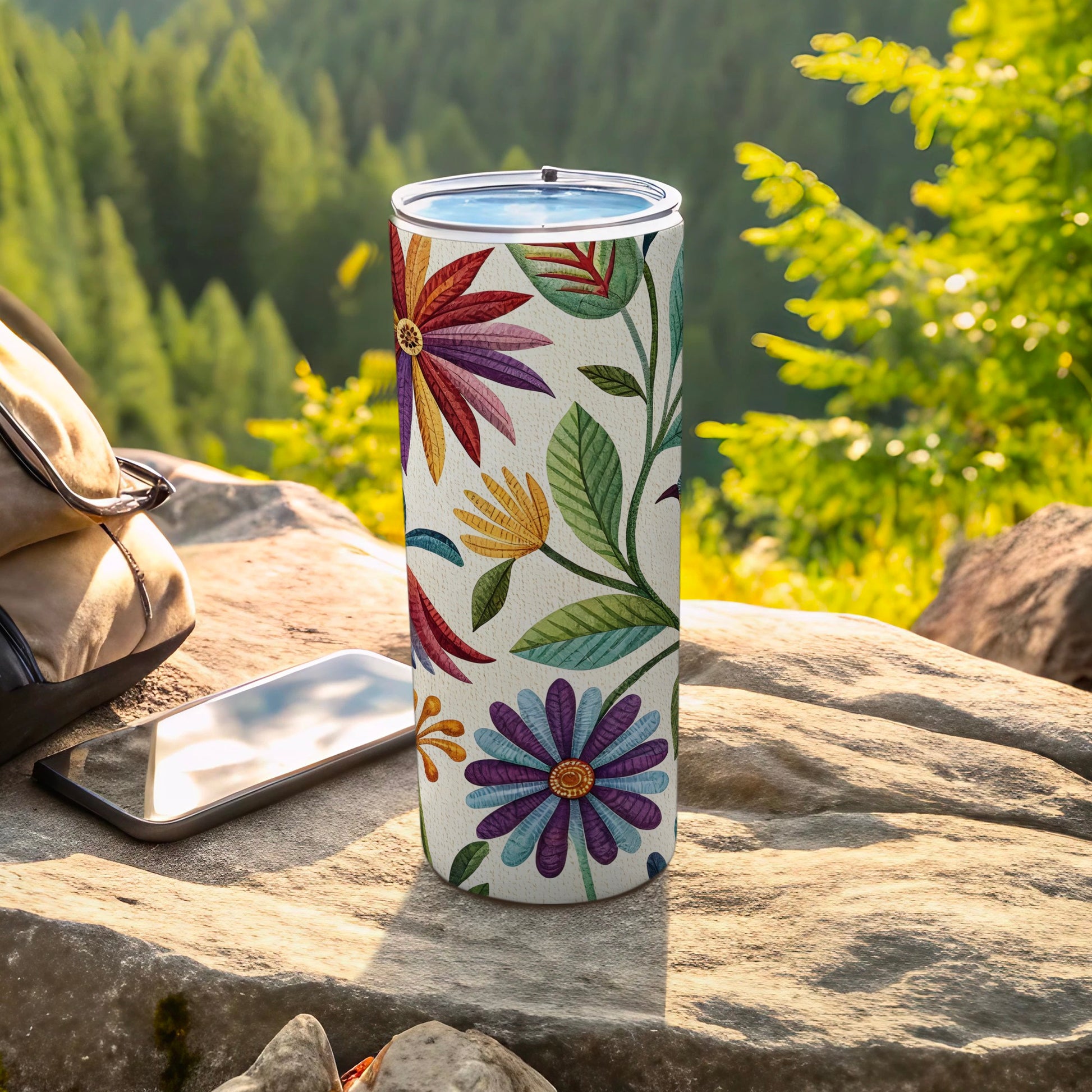 Colorful Floral Design Travel Tumbler product type