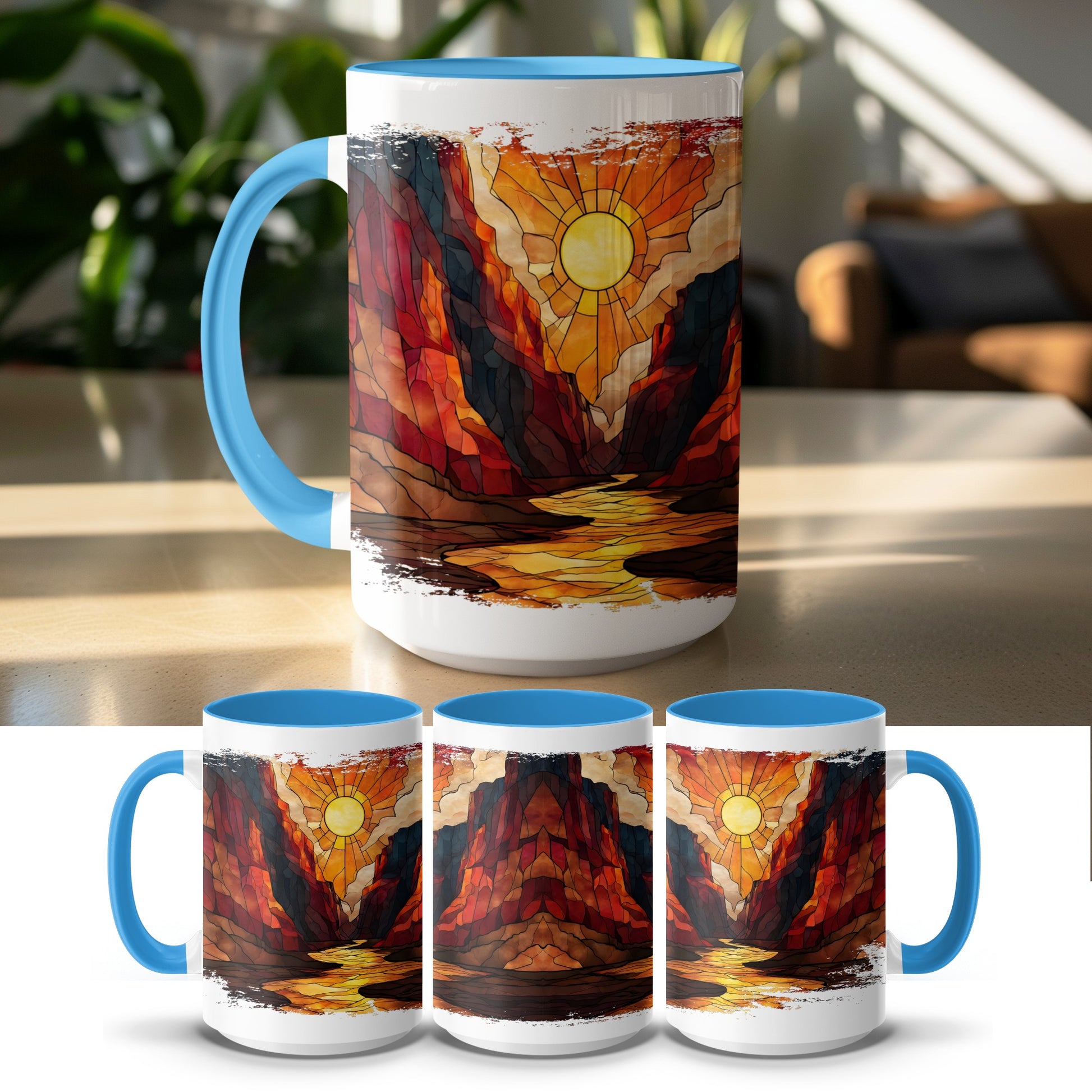 Beautiful Stained Glass Sunrise Design mug product