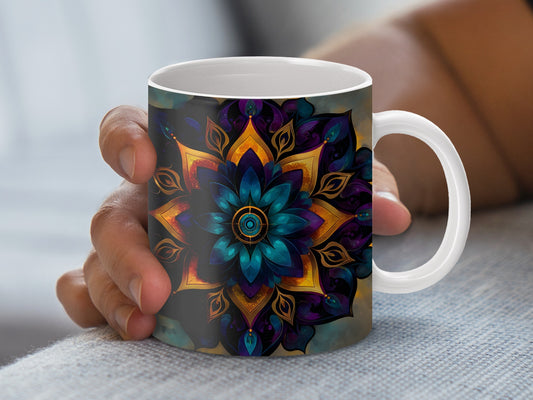 Colorful Mandala Coffee Mug, Vibrant Floral Pattern Ceramic Cup, Unique Bohemian Kitchen Decor, Gift Idea