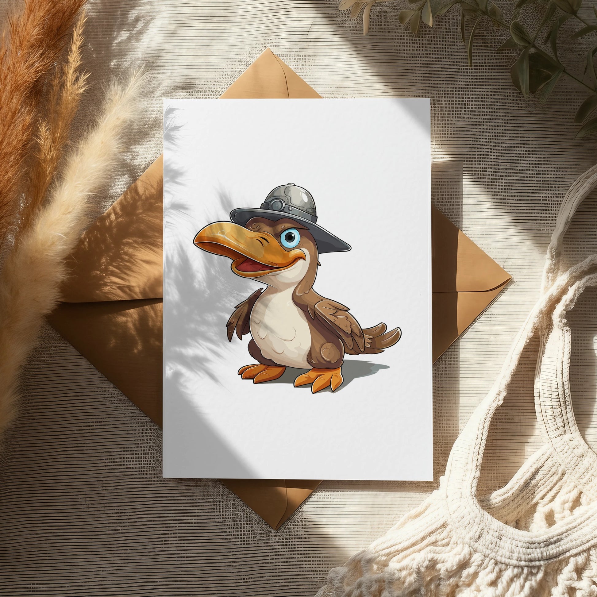 Cartoon Duck Detective Art Print, Cute Animal Poster, Nursery Wall Decor, Kids Room Illustration
