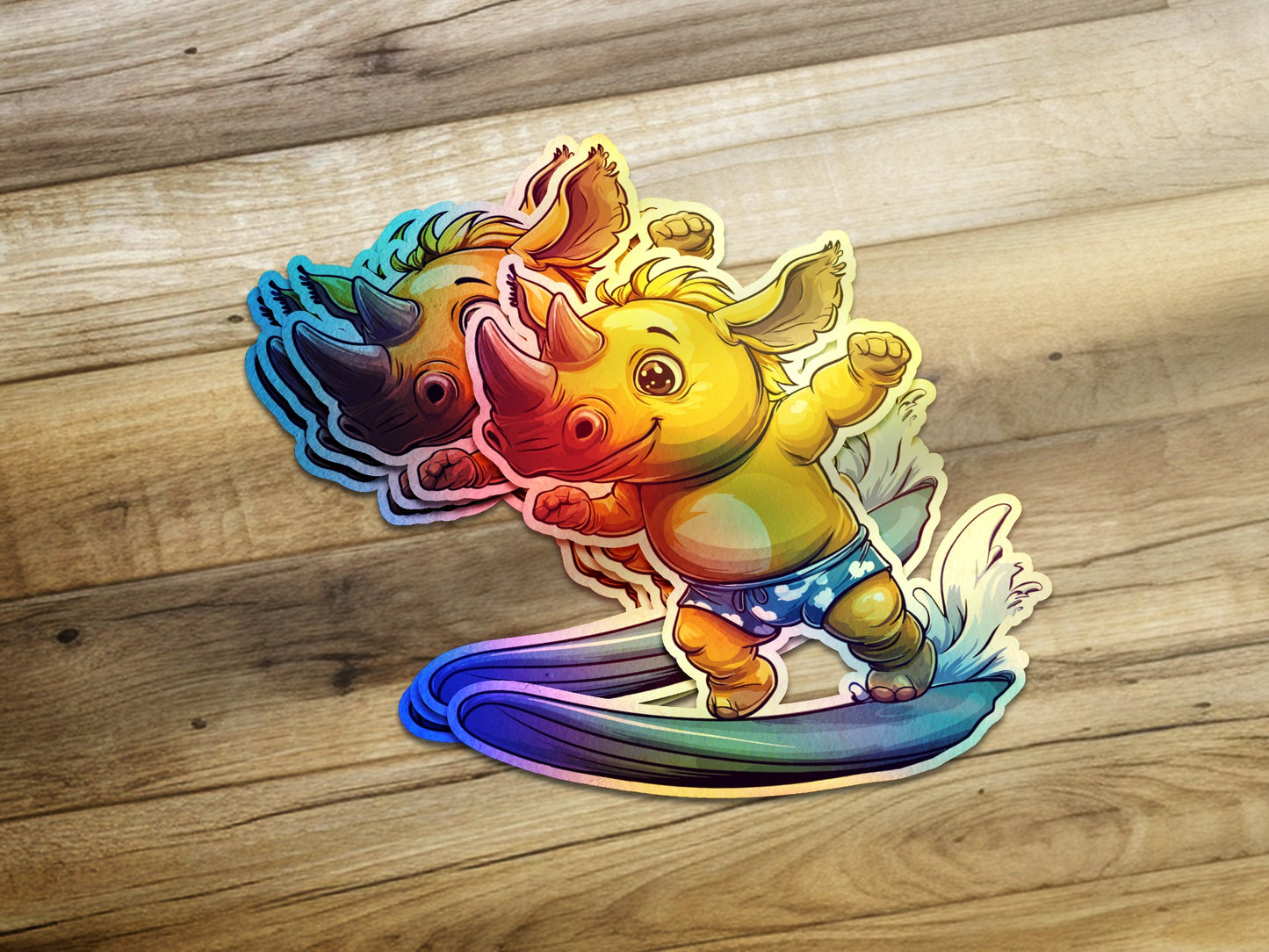 Adorable Rhino With Rainbow Surfboard Sticker product
