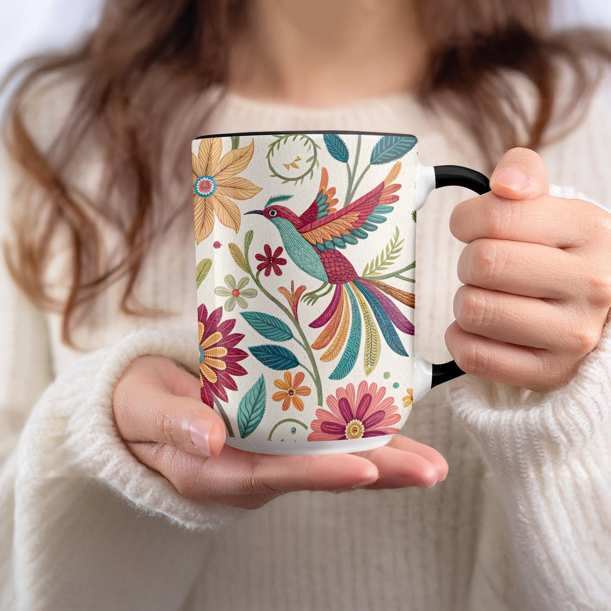 Colorful Bohemian Floral Bird Art Ceramic Mug product