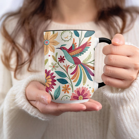 Colorful Bohemian Floral Bird Art Ceramic Mug product