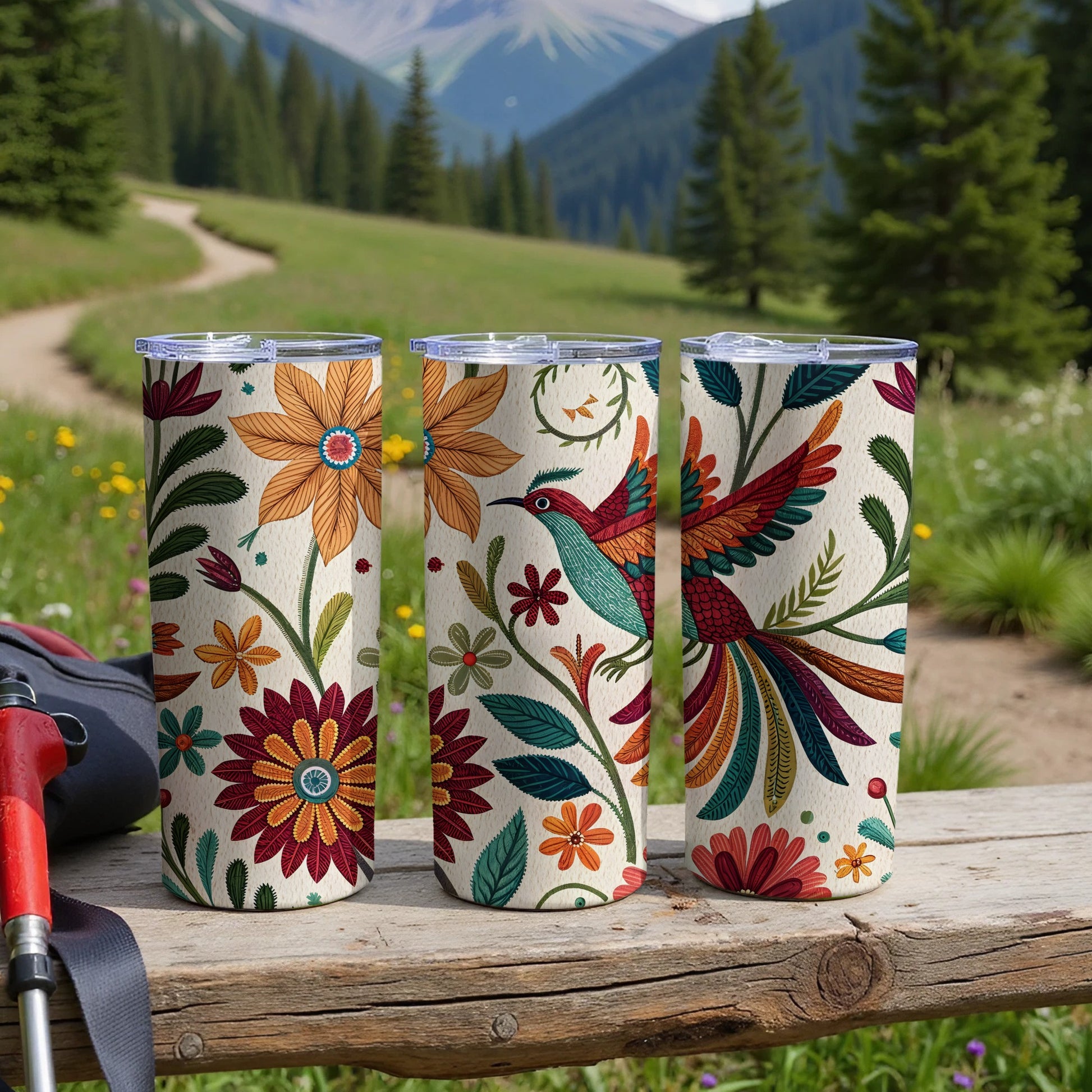 Floral and Hummingbird Designed Tumbler product