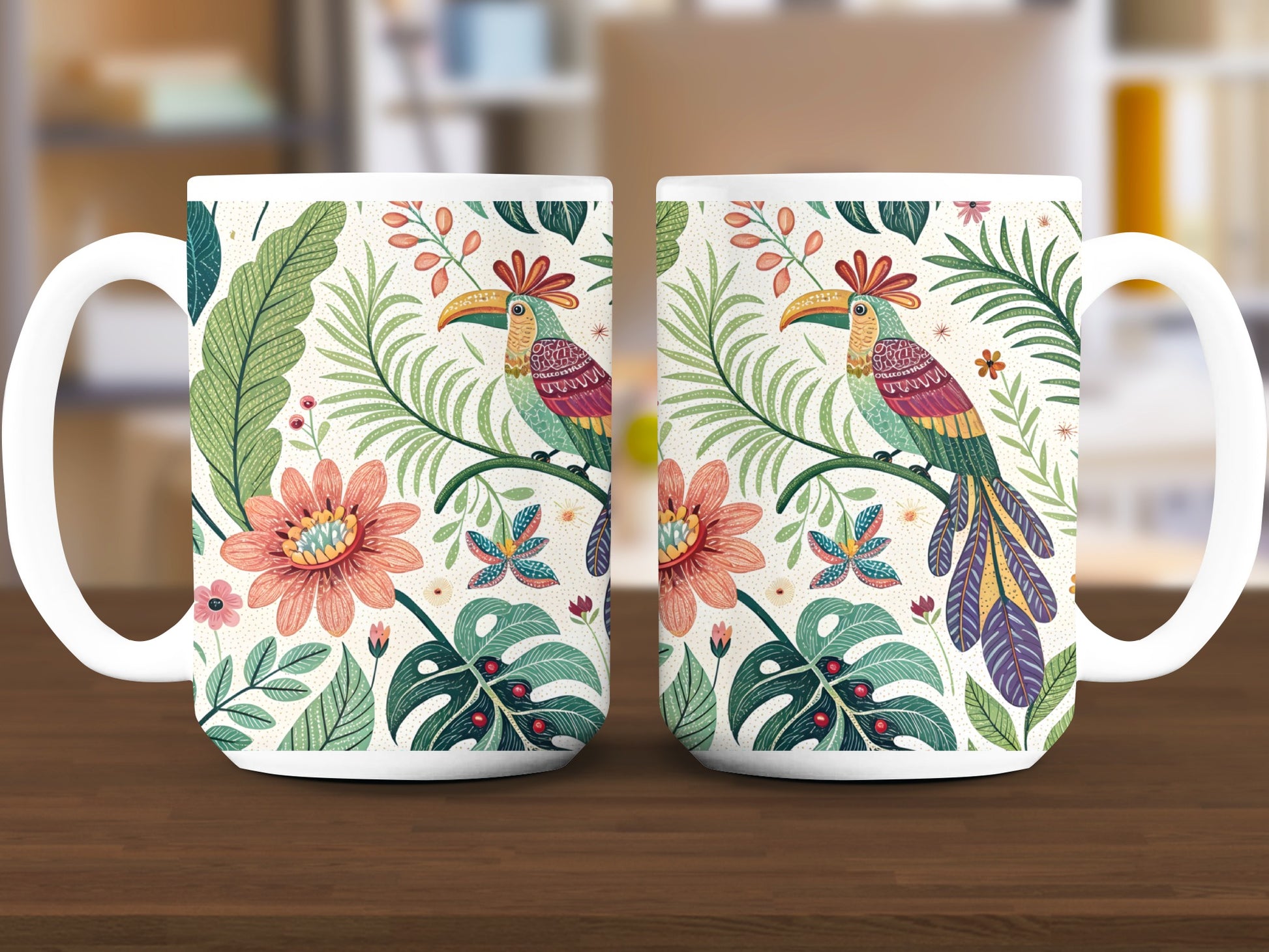 Decorative tropical bird and flower mug product type