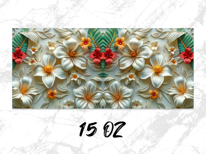 Tropical Floral Mouse Pad, Large Desk Mat, Exotic Flowers and Leaves Design, Home Office Decor, 15 Oz Size