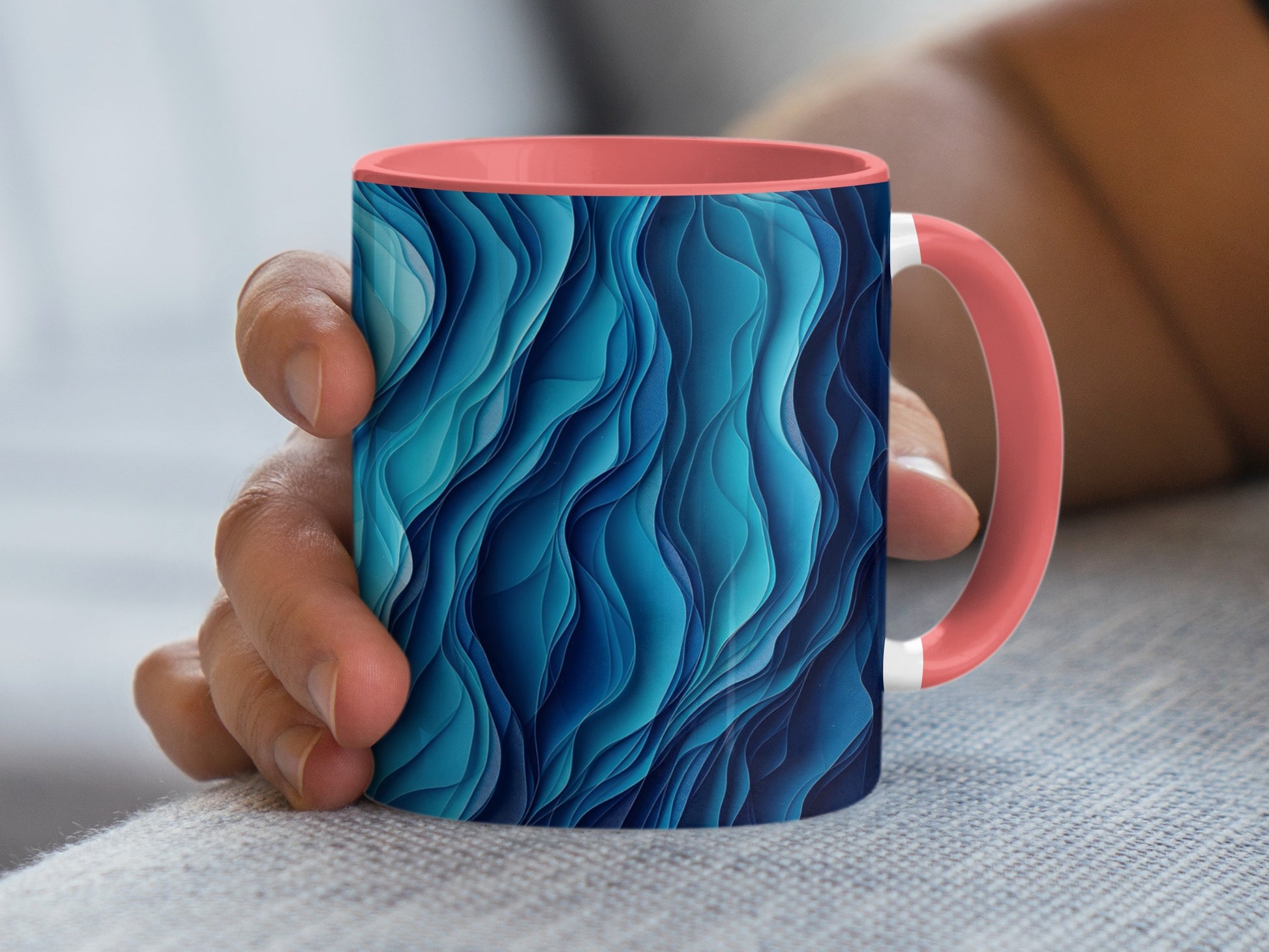 Ocean Waves Blue and Coral Design Mug product