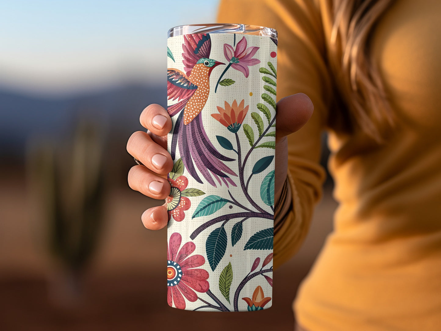 Hummingbird Floral Design Tumbler Vibrant Patterned product