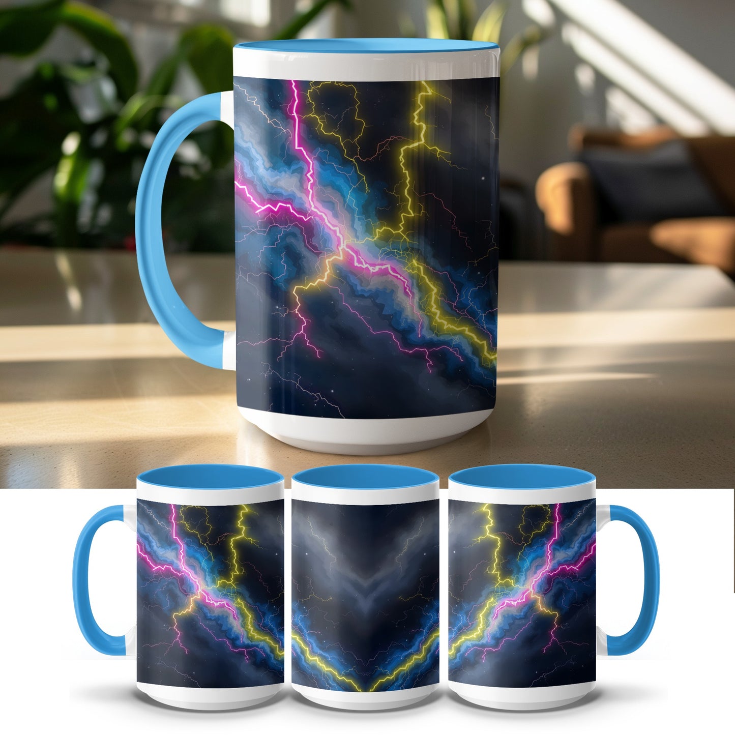 Stunning Lightning Storm Design Blue Handle Mug product