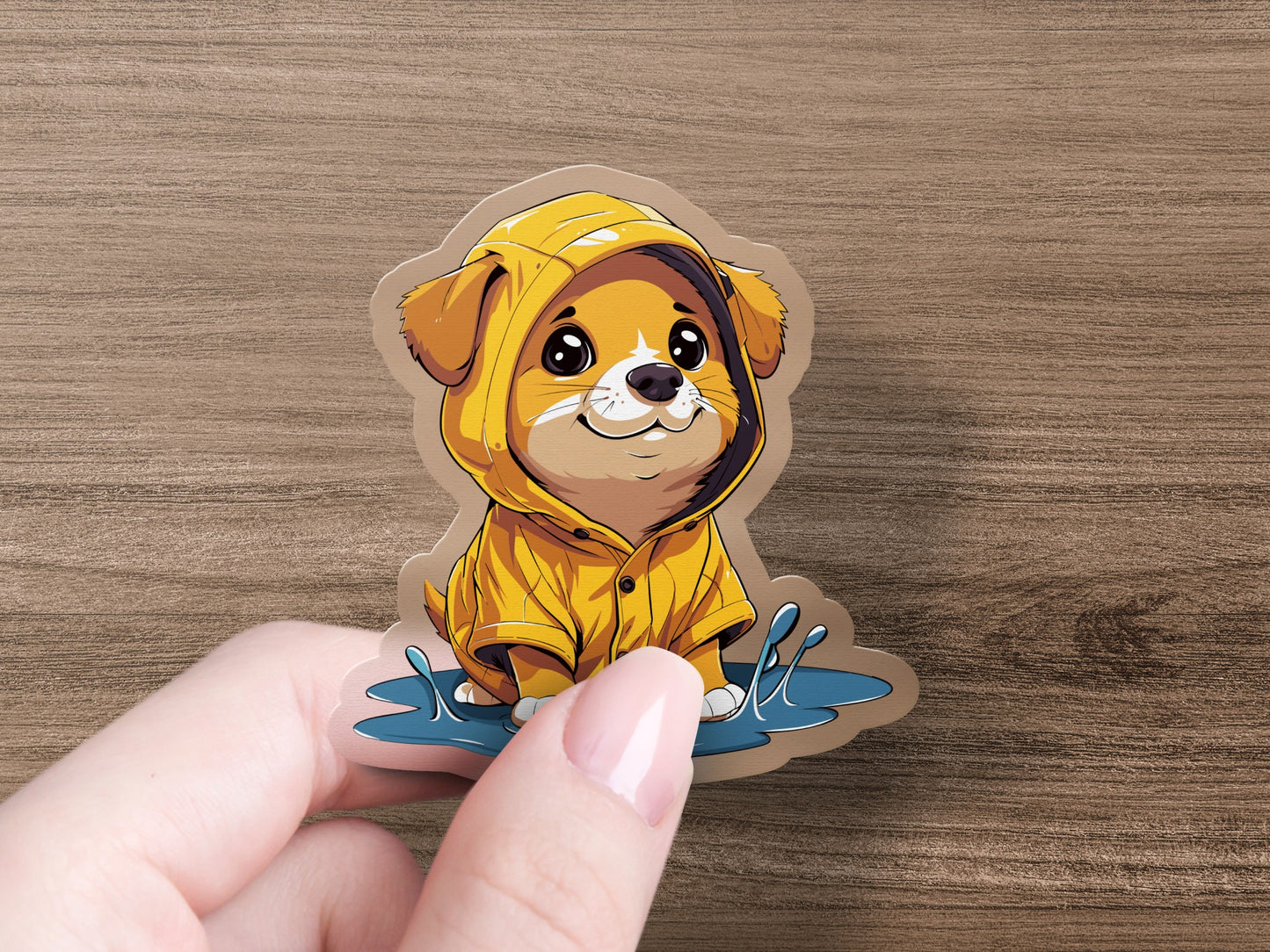 Cute Puppy in Yellow Raincoat Sticker product