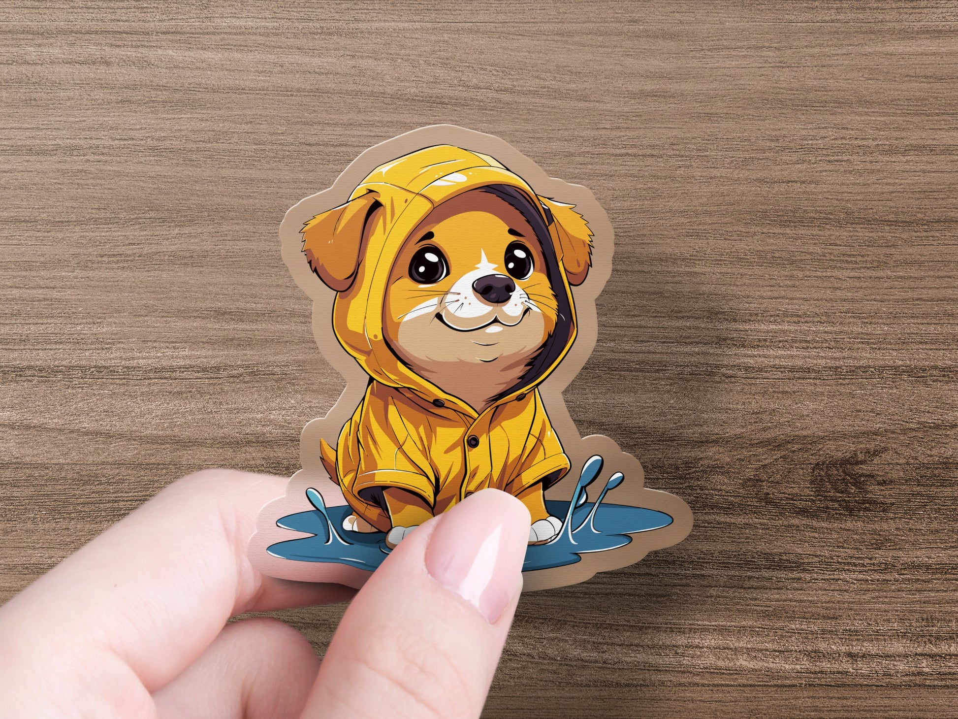 Cute Puppy in Yellow Raincoat Sticker product