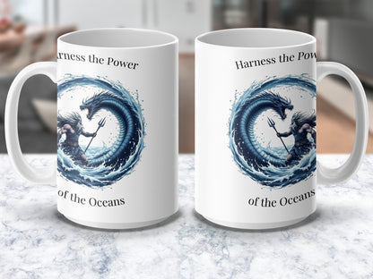 Ocean Wave Coffee Mug, Harness the Power of the Oceans, Surfing Wave Art Cup, Unique Sea Lover Gift