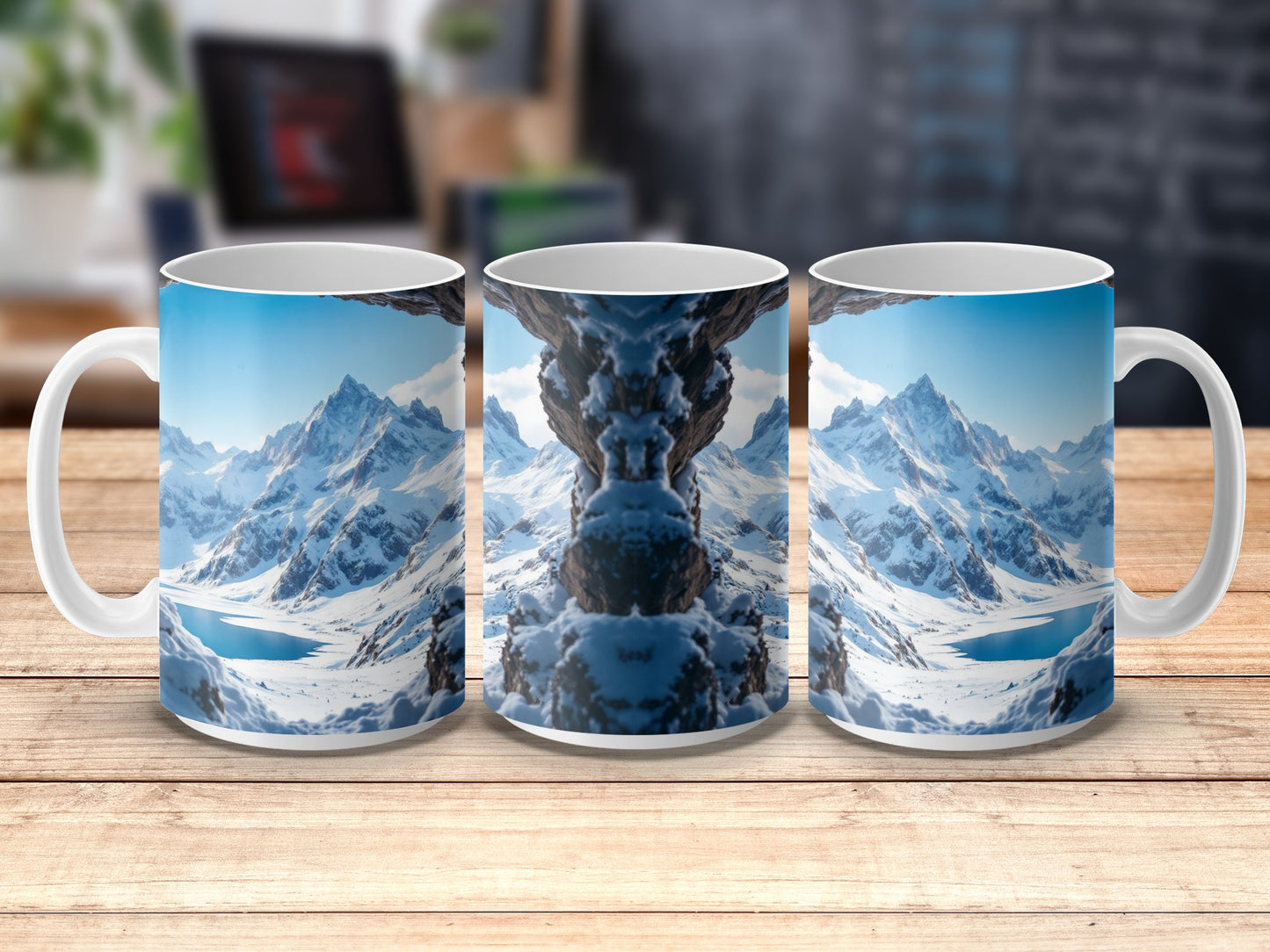 Mountain Landscape Mug, Snowy Peaks Coffee Cup, Nature Photo Print, Winter Scene Drinkware, Outdoor Lover Gift Idea
